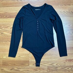 Abercrombie and Fitch Soft AF Long Sleeve Henley Bodysuit Black Large